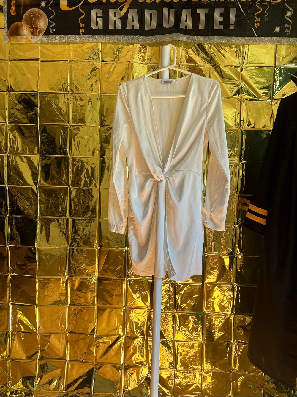SHEIN White Long Sleeve Twist Front Mini Dress
